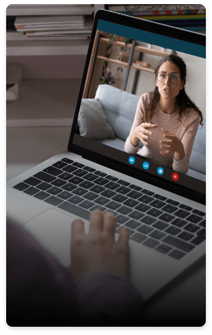 Video conference on laptop computer